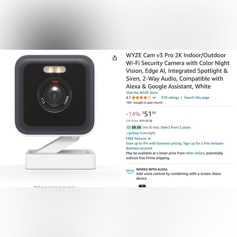 [2 for $60] Smart Home Security Camera [WYZE Cam Pan v3] & [WYZE Cam v3 Pro 2K]